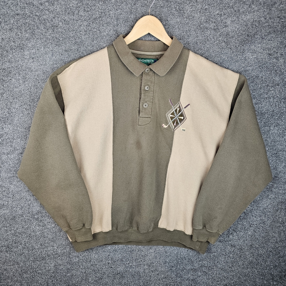 Vintage 90s Architect Golf Embroidered Colorblock Polo Sweatshirt